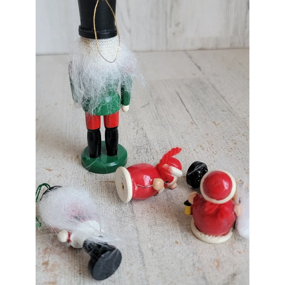 Nutcracker mini vintage Santa Claus figure ornament Xmas set Unique Home